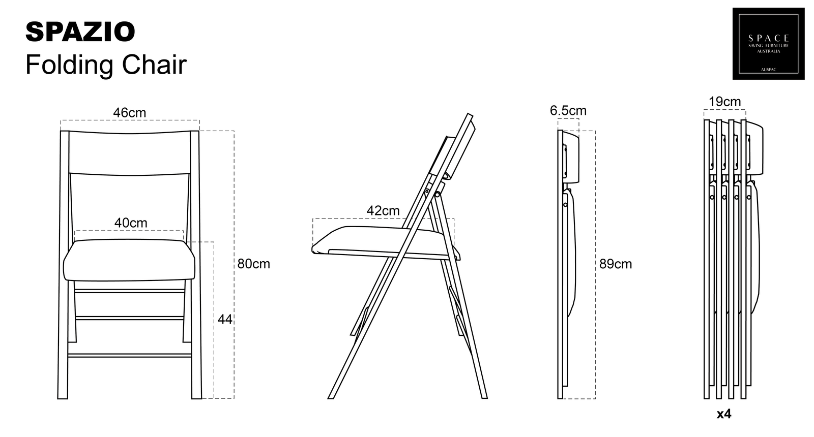 Set of 4 SPAZIO Folding Chairs Line | Space Saving Furniture Australia